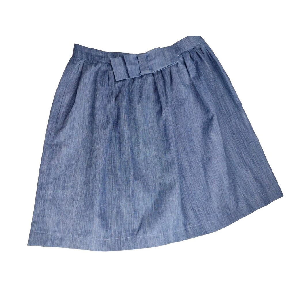 Odette Womens Chambray Skirt Made in Italy Size XS Bow at Waist 100% Cotton